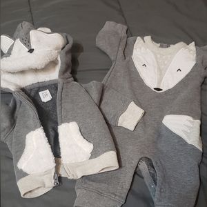 2 pc lot, winter outerwear, boys, size 0 - 3 months, grey jacket, Onsie